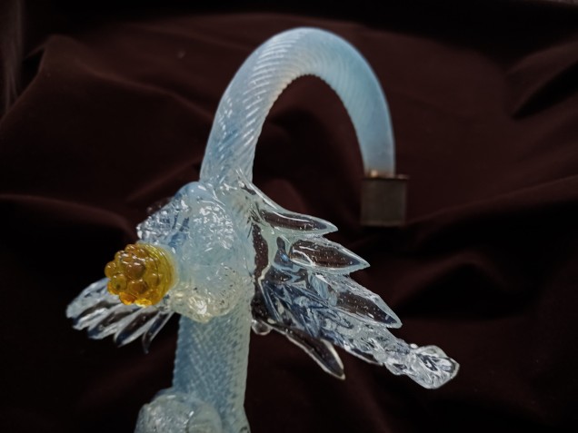 Large Murano glass chandelier Leaf blue and gold 