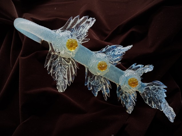 Large Murano glass chandelier Leaf blue and gold 