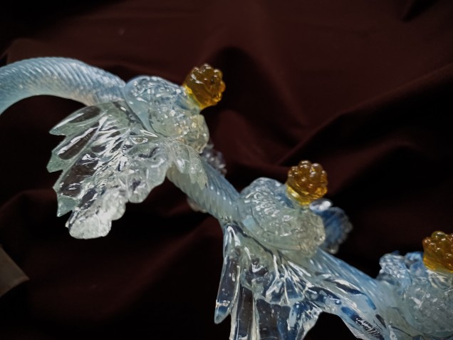 Large Murano glass chandelier Leaf blue and gold 