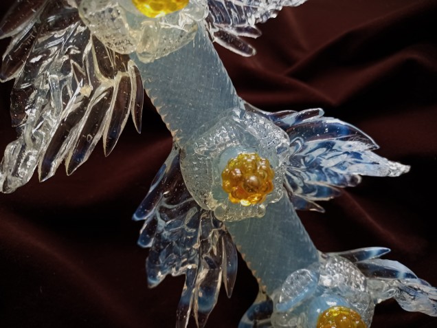 Large Murano glass chandelier Leaf blue and gold 