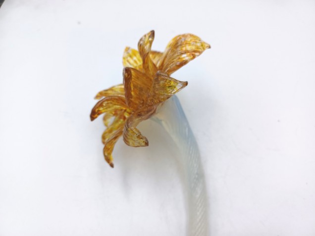 Murano glass flower milky blue and gold
