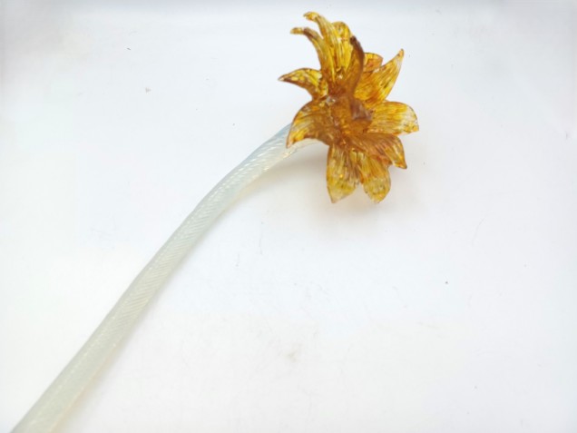 Murano glass flower milky blue and gold