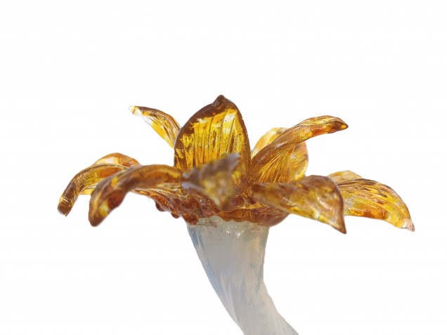 Murano glass flower milky blue and gold