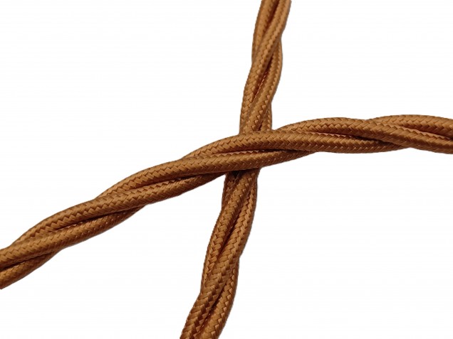 Braided silk flex chandelier cable in Antique gold 3 core, 0.75mm