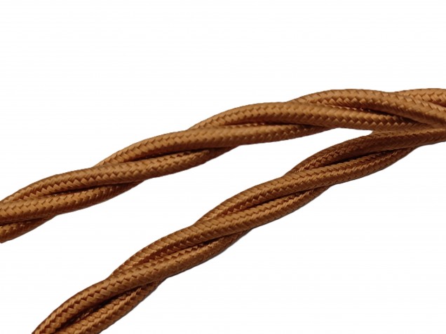 Braided silk flex chandelier cable in Antique gold 3 core, 0.75mm