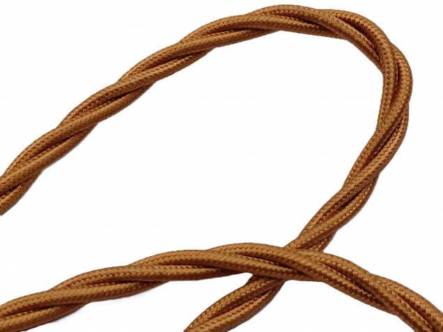 Braided silk flex chandelier cable in Antique gold 3 core, 0.75mm