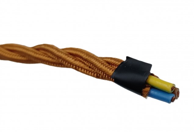 Braided silk flex chandelier cable in Antique gold 3 core, 0.75mm