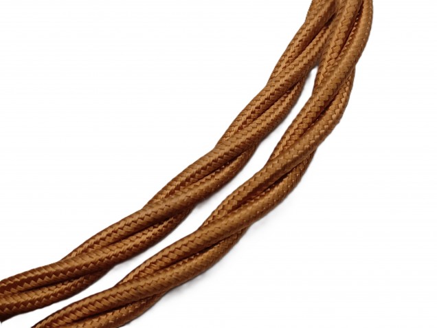 Braided silk flex chandelier cable in Antique gold 3 core, 0.75mm