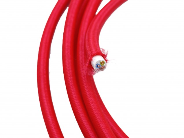 3 CORE ROUND PVC OVERBRAID RED ELECTRIC CABLE 0.50MM