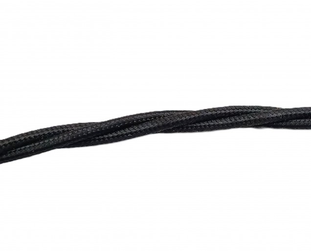 Black 3 Core Braided Silk Flex Electrical Cable 0.75mm BLACK