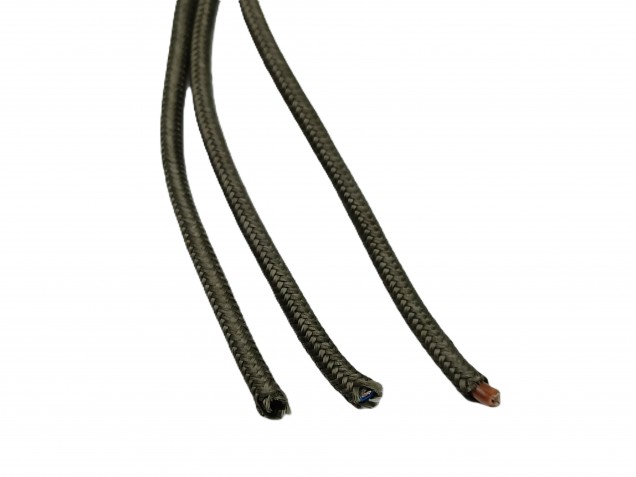 Green Braided 3 Core Period Silk Cord Flex KHAKI GREEN 0.75mm