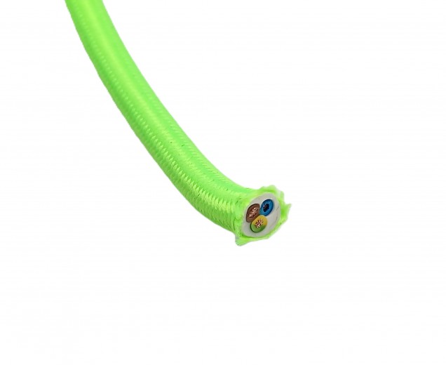 LIME GREEN ROUND OVERBRAID 3 CORE FLEX ELECTRIC LIGHTING CABLE CORD WIRE 0.50 MM