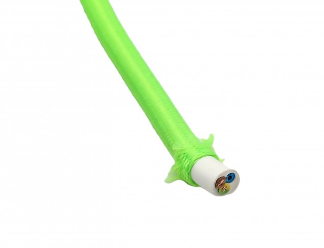LIME GREEN ROUND OVERBRAID 3 CORE FLEX ELECTRIC LIGHTING CABLE CORD WIRE 0.50 MM