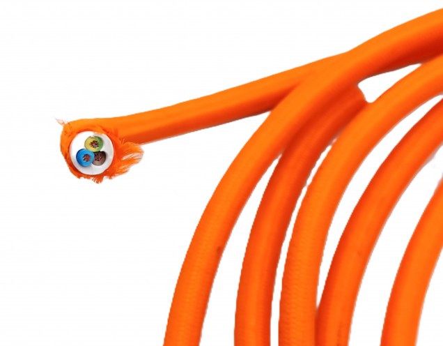 ROUND OVERBRAID 3CORE SILK FLEX CABLE IN ORANGE 0.50 MM