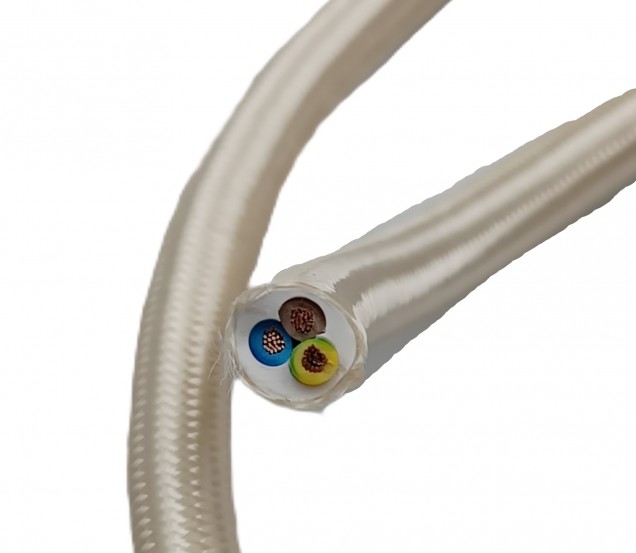 Cream 3 core round silk fabric braided electric cable 0.50mm inner core flex