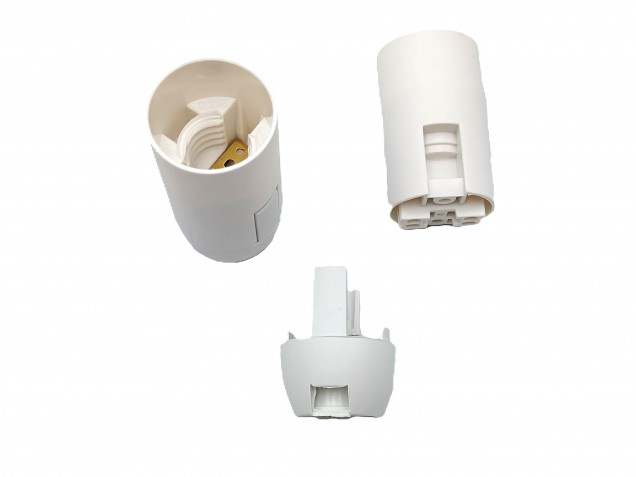 White 2 Part E14 Thermoplastic Bulb lamp Holder 10MM Thread Plain Skirt