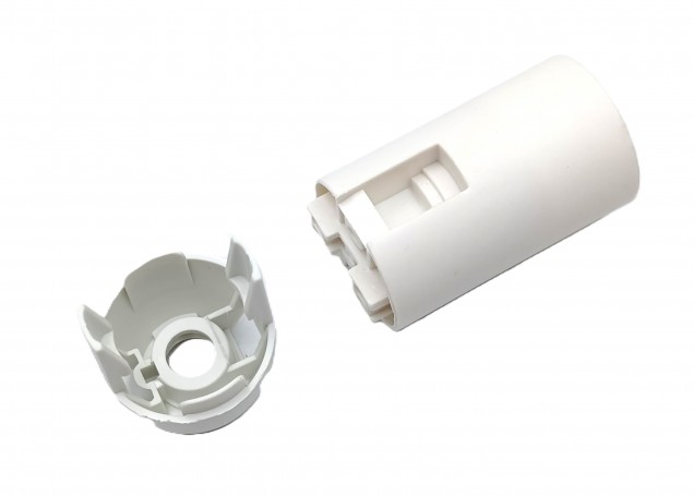 White 2 Part E14 Thermoplastic Bulb lamp Holder 10MM Thread Plain Skirt