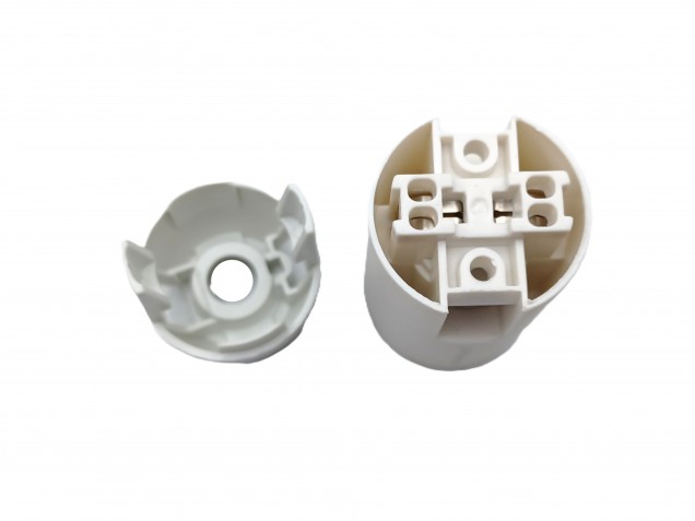 White 2 Part E14 Thermoplastic Bulb lamp Holder 10MM Thread Plain Skirt