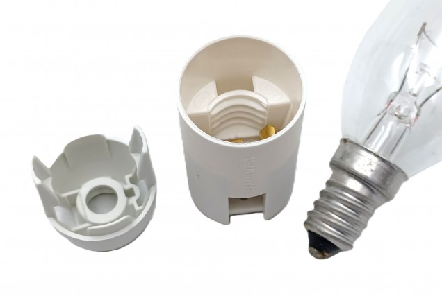 White 2 Part E14 Thermoplastic Bulb lamp Holder 10MM Thread Plain Skirt