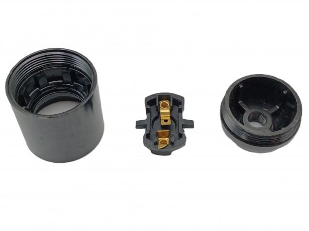 E27 - ES bulb-lamp holder 3 part black plain skirt