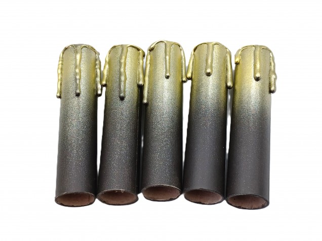 Chandelier Candle Tubes brown with gold drip Card 100mm x 24mm 5 pack 