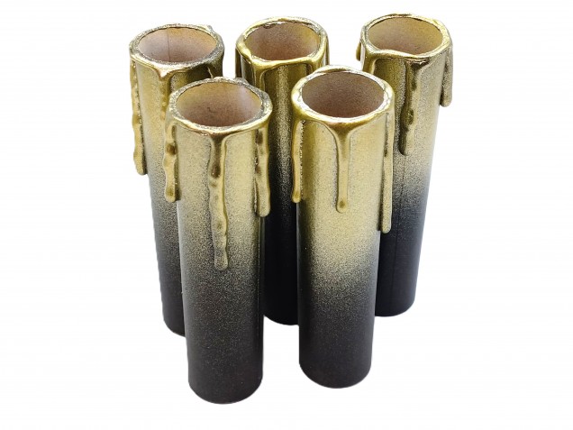 Chandelier Candle Tubes brown with gold drip Card 100mm x 24mm 5 pack 