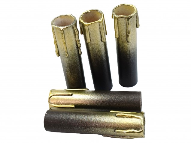 Chandelier Candle Tubes brown with gold drip Card 100mm x 24mm 5 pack 