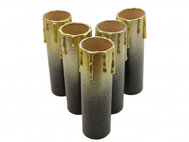 Chandelier Candle Tubes brown with gold drip Card 120mm x 32mm 5 pack 