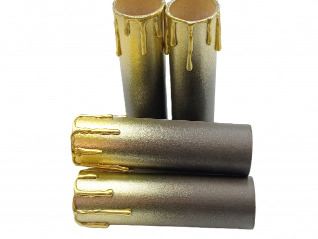 Chandelier Candle Tubes brown with gold drip Card 120mm x 32mm 5 pack 
