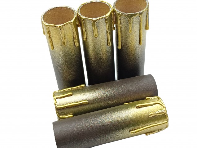 Chandelier Candle Tubes brown with gold drip Card 120mm x 32mm 5 pack 