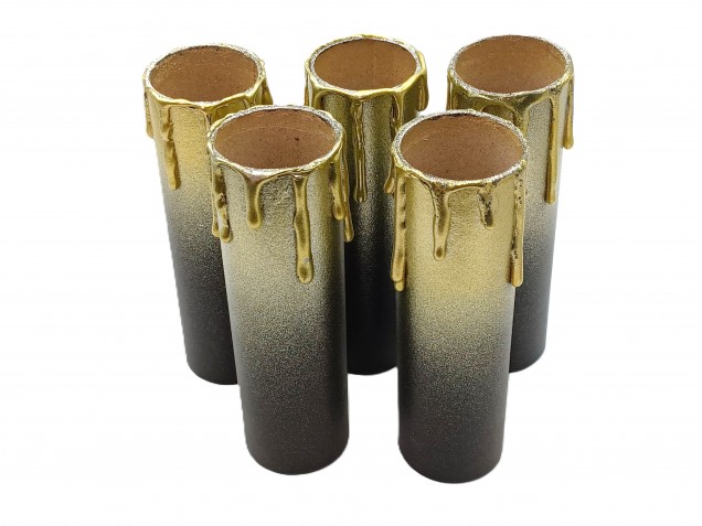 Chandelier Candle Tubes brown with gold drip Card 120mm x 32mm 5 pack 