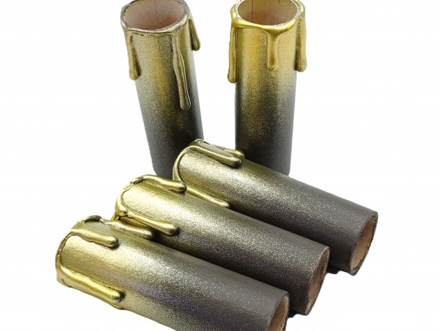 Chandelier Candle Tubes brown with gold drip Card 85mm x 24mm 5 pack  