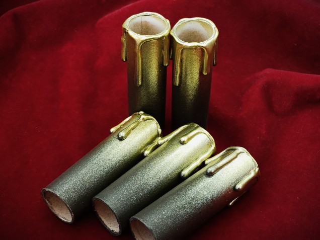 Chandelier Candle Tubes brown with gold drip Card 85mm x 24mm 5 pack  