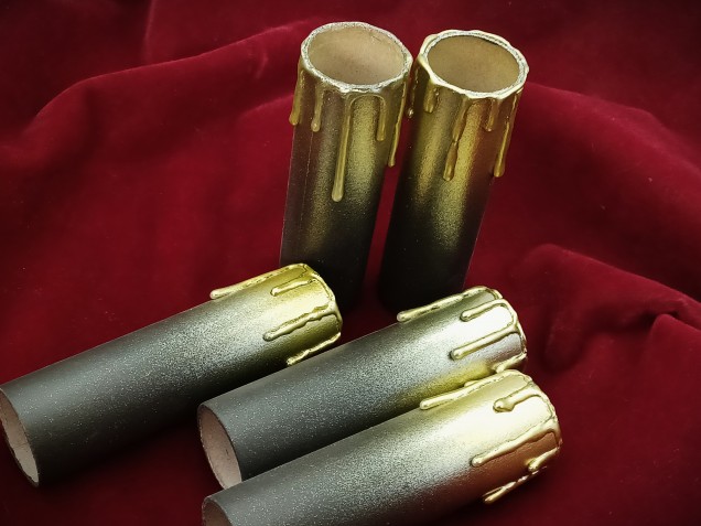 Chandelier Candle Tubes brown with gold drip Card 120mm x 32mm 5 pack 