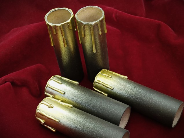 Chandelier Candle Tubes brown with gold drip Card 120mm x 32mm 5 pack 