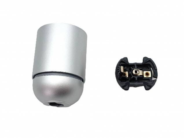 E27 Bakelite lamp holder plain skirt in silver