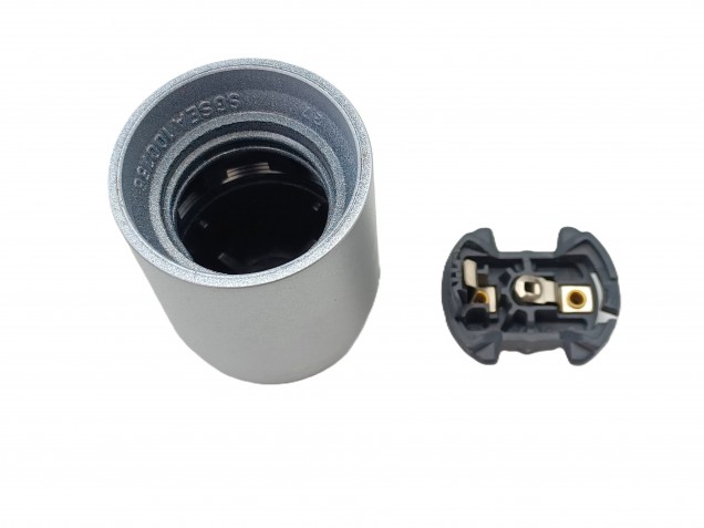 E27 Bakelite lamp holder plain skirt in silver