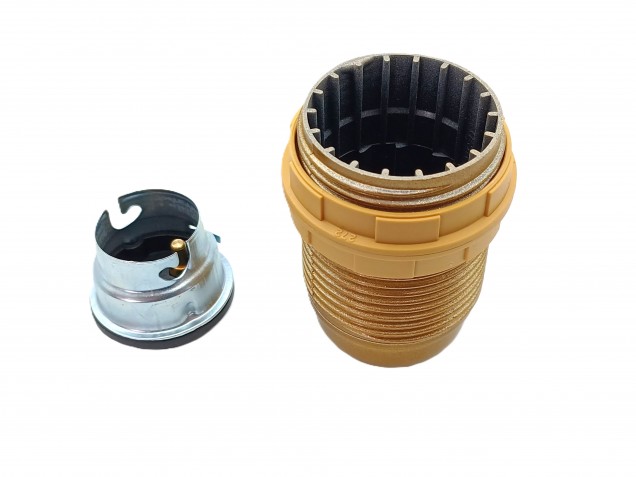 B22 BC Bakelite lamp holder threaded skirt gold