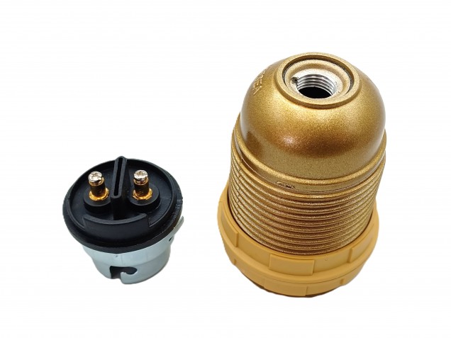 B22 BC Bakelite lamp holder threaded skirt gold