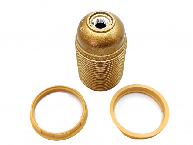 B22 BC Bakelite lamp holder threaded skirt gold