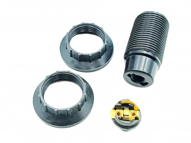 E14 Bakelite lamp holder threaded skirt and chunky shade rings black