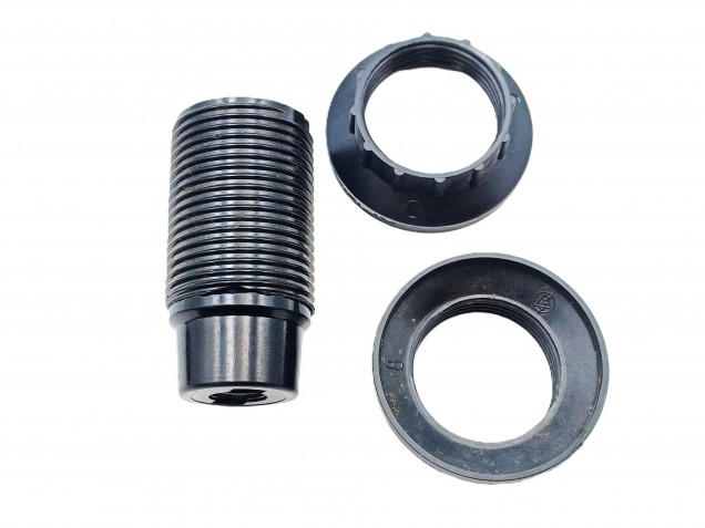 E14 Bakelite lamp holder threaded skirt and chunky shade rings black