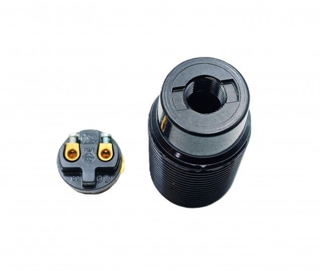 E14 Bakelite lamp holder threaded skirt and shade rings black 