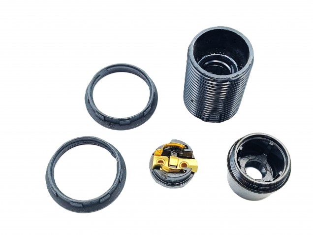 E14 Bakelite lamp holder threaded skirt and shade rings black 