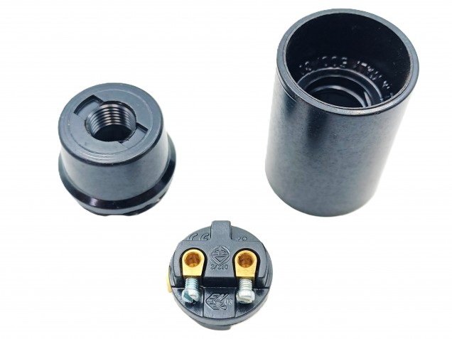 E14 bulb-lamp holder 3 part plain skirt black plastic