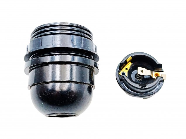 3 PART E26 ES LAMP HOLDER IN BLACK HALF THREADED SKIRT