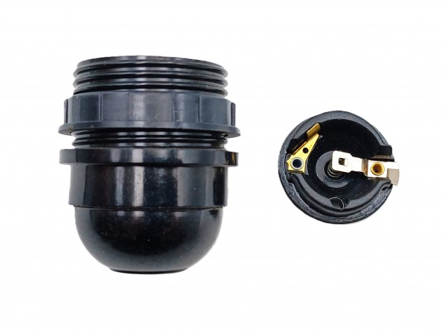 3 PART E26 ES LAMP HOLDER IN BLACK HALF THREADED SKIRT