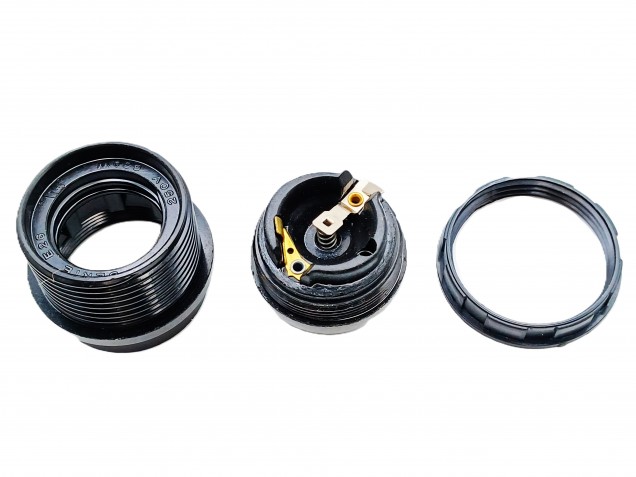 3 PART E26 ES LAMP HOLDER IN BLACK HALF THREADED SKIRT