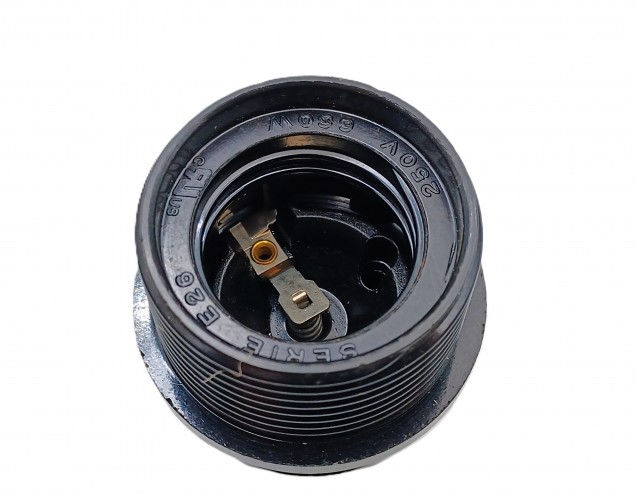 3 PART E26 ES LAMP HOLDER IN BLACK HALF THREADED SKIRT