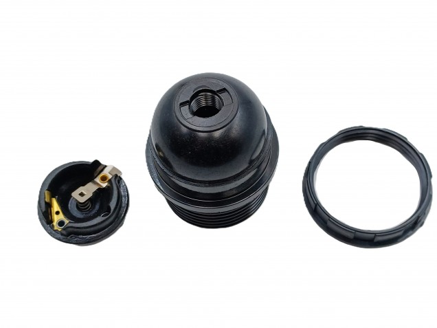 3 PART E26 ES LAMP HOLDER IN BLACK HALF THREADED SKIRT